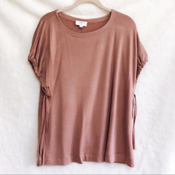 LOFT Lounge Rust Pink Super Soft Tie Sleeve Shirt - Picture 3 of 8